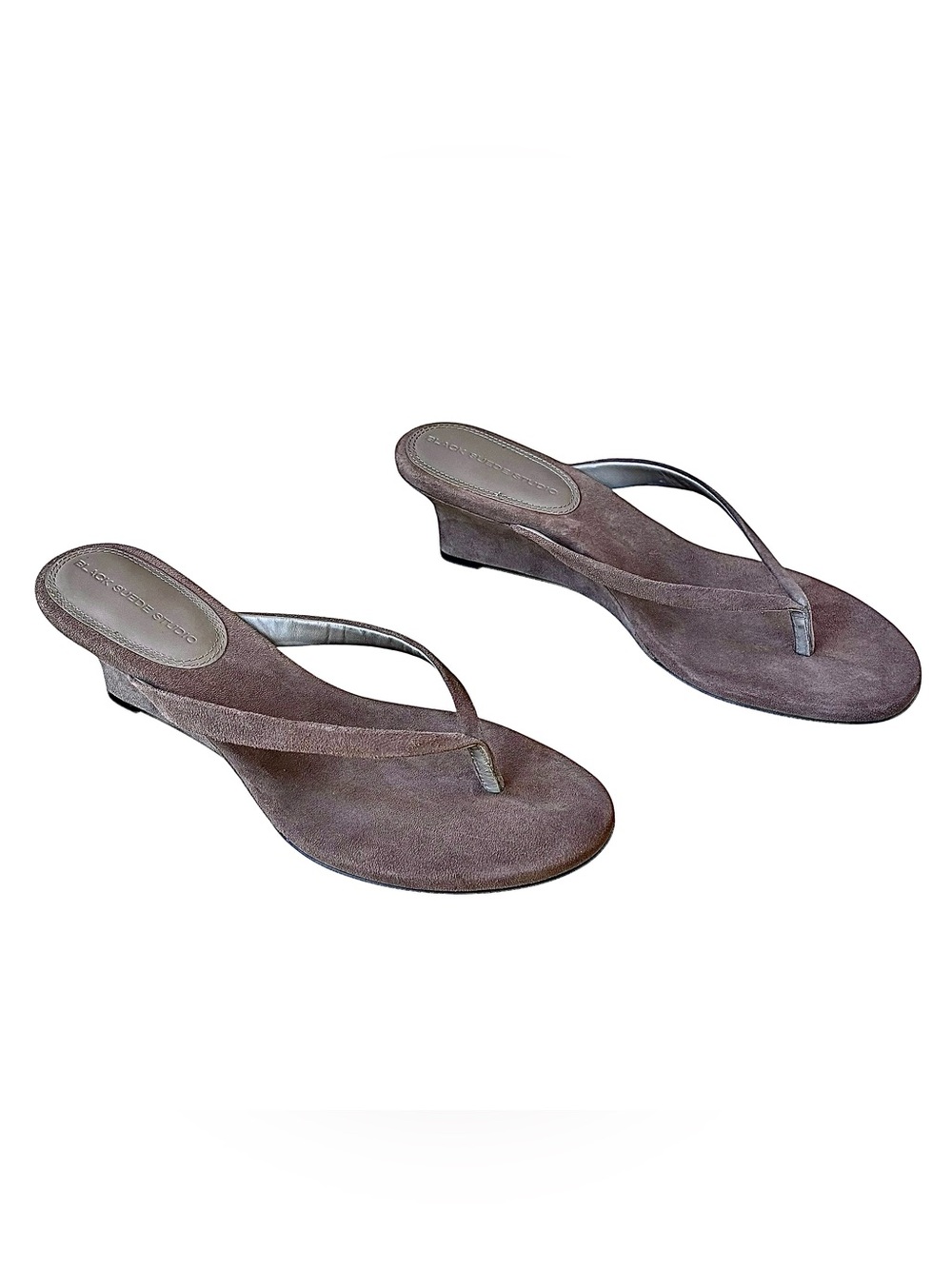 BLACK SUEDE STUDIO “Easy 50” Mocha Suede Thong Wedge Sandals